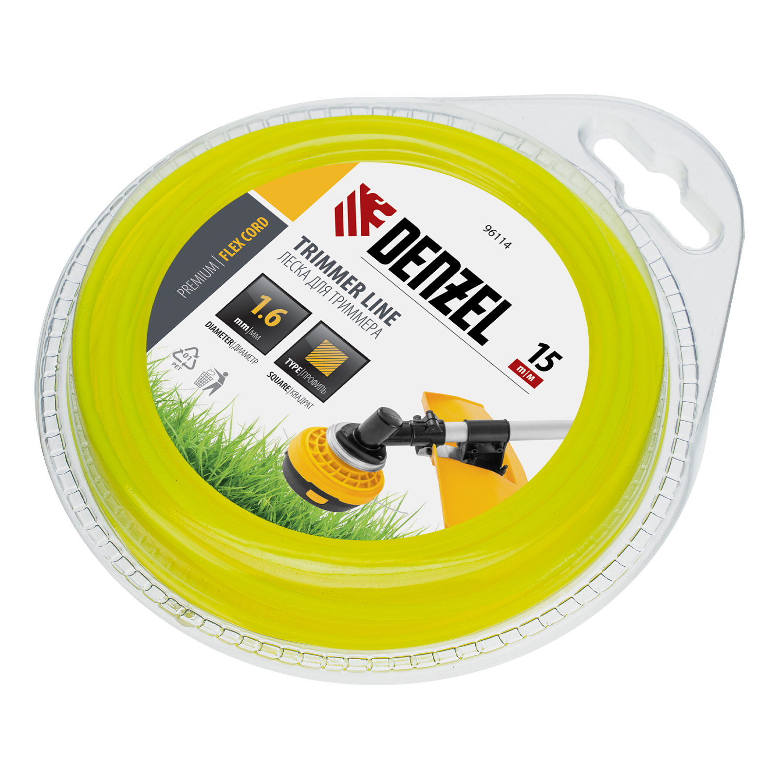 Леска для триммера квадрат 1.6 мм х 15 м, блистер Flex cord Denzel (96114)