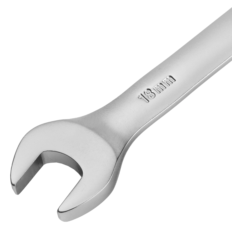 Ключ комбинированный трещоточный, 18 мм, CrV, матовый хром Denzel (14712)