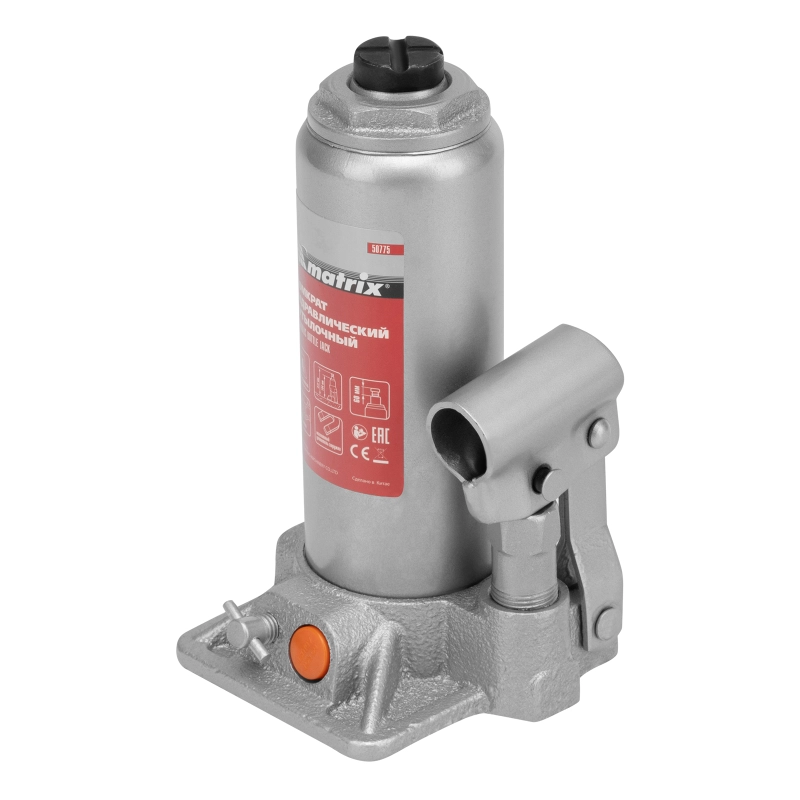 Домкрат гидравлический бутылочный, 4 т, h подъема 194-372 мм, в пластиковом кейсе Matrix (50775)