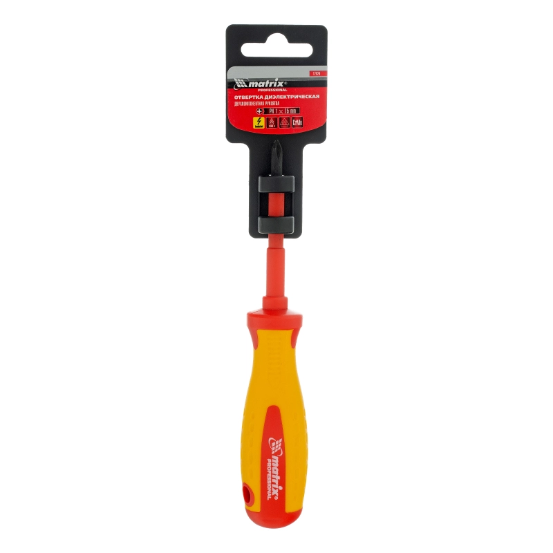 Отвертка Insulated, PH1 x 75 мм, CrMo, до 1000 В, двухкомпонентная рукоятка Matrix Professional (12926)