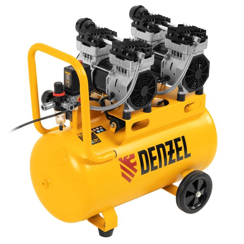 Компрессор безмасляный, малошумный DLS 1500/50, 1500 ВТ, 2x750, 50 л, 260 л/мин Denzel (58027)