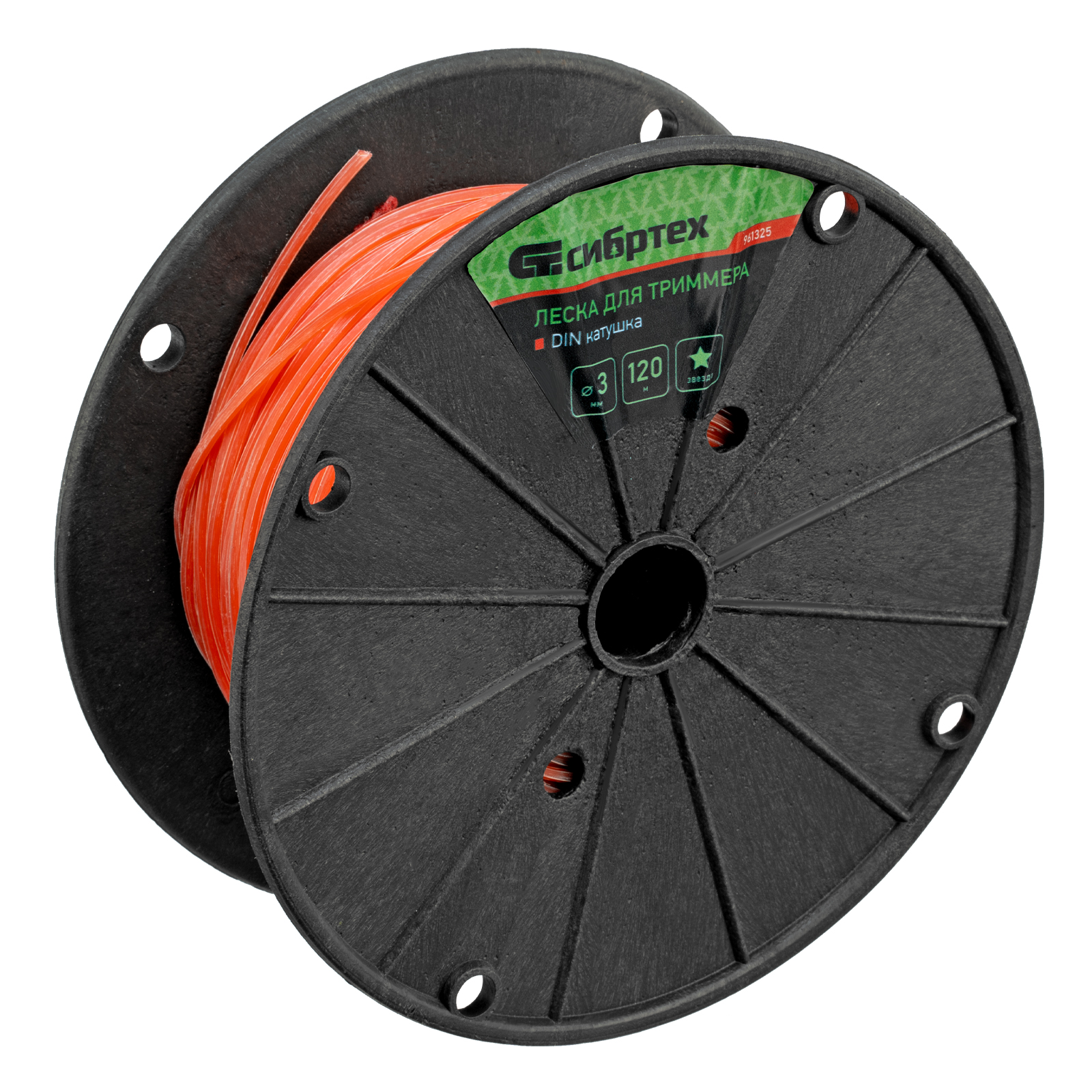Леска для триммера звезда, на DIN катушке, 3 мм х 120 м, Сибртех (961325)