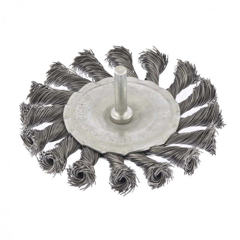 Щетка для дрели, 100 мм, плоская со шпилькой, крученая металлическая проволока Сибртех (744327)