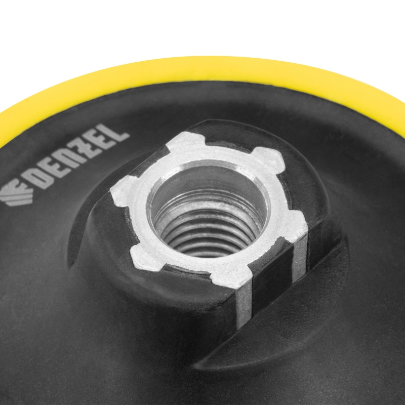 Тарелка опорная для дрели и УШМ с липучкой, 115 мм, стандартная, с адаптером c М14 на d8 Denzel (76250)