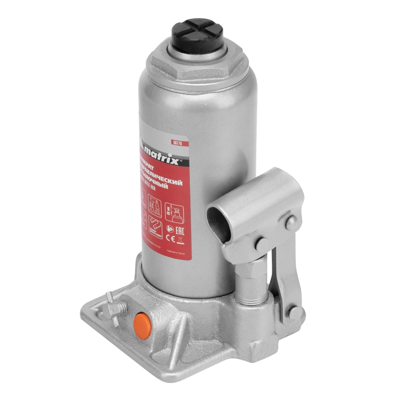 Домкрат гидравлический бутылочный, 5 т, h подъема 197-382 мм, в пластиковом кейсе Matrix (50776)