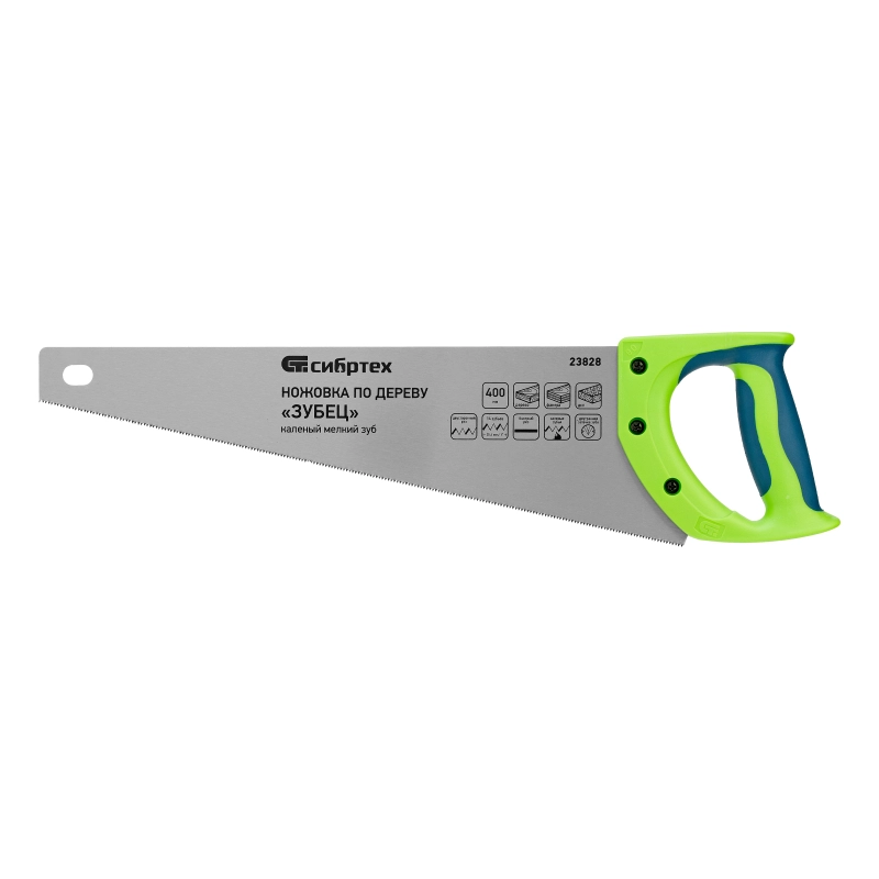 Ножовка по дереву"Зубец" для точных пильных работ, 400 мм, каленый зуб 2D, 14 TPI, двухкомпонентная рукоятка Сибртех (23828)
