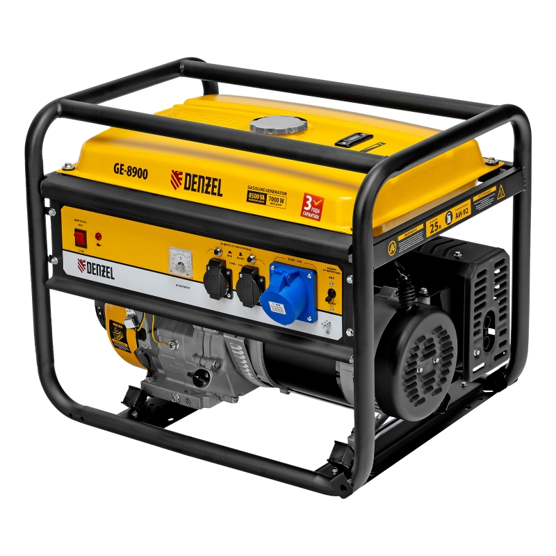 Генератор бензиновый GE 8900, 8.5 кВт, 220 В/50 Гц, 25 л, ручной старт Denzel (94639)