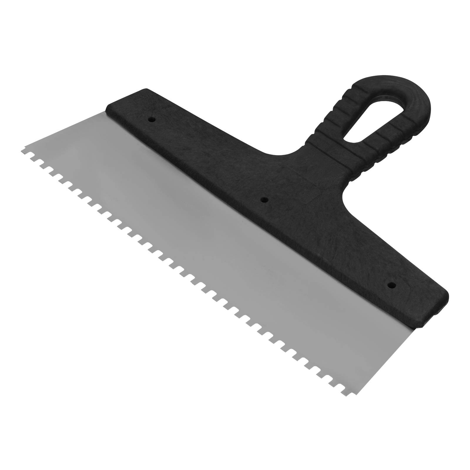 Шпатель из нержавеющей стали, 250 мм, зуб 4 х 4 мм, пластмассовая ручка Сибртех (85457)