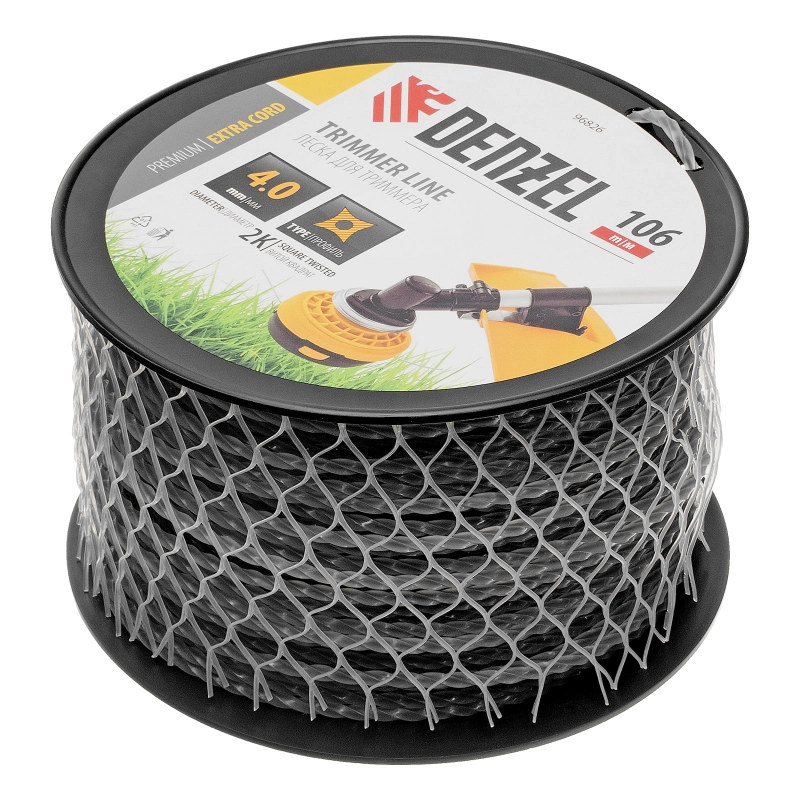 Леска для триммера двухкомпонентная витой квадрат, 4,0мм х 106м, на DIN катушке EXTRA CORD Denzel (96826)