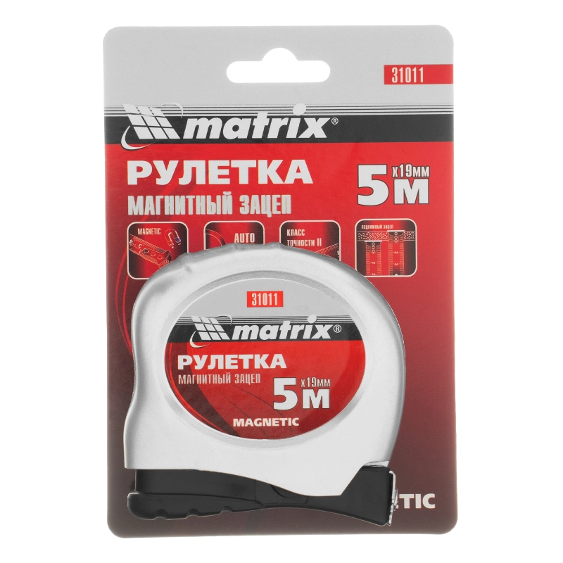 Рулетка Magnetic,5 м х 19 мм,магнитный зацеп Matrix (31011)