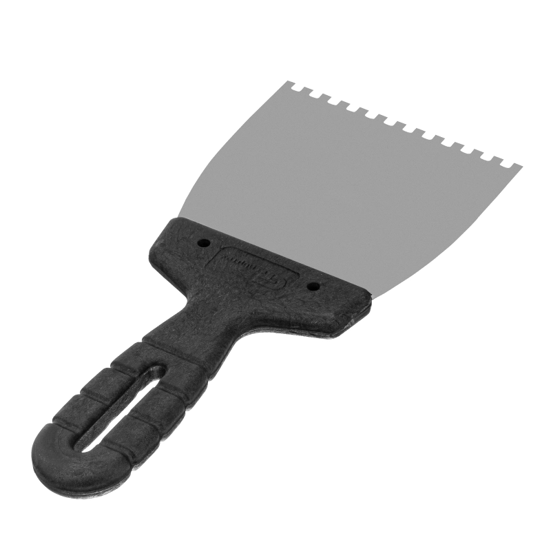 Шпатель из нержавеющей стали, 100 мм, зуб 4 х 4 мм, пластмассовая ручка Сибртех (85453)