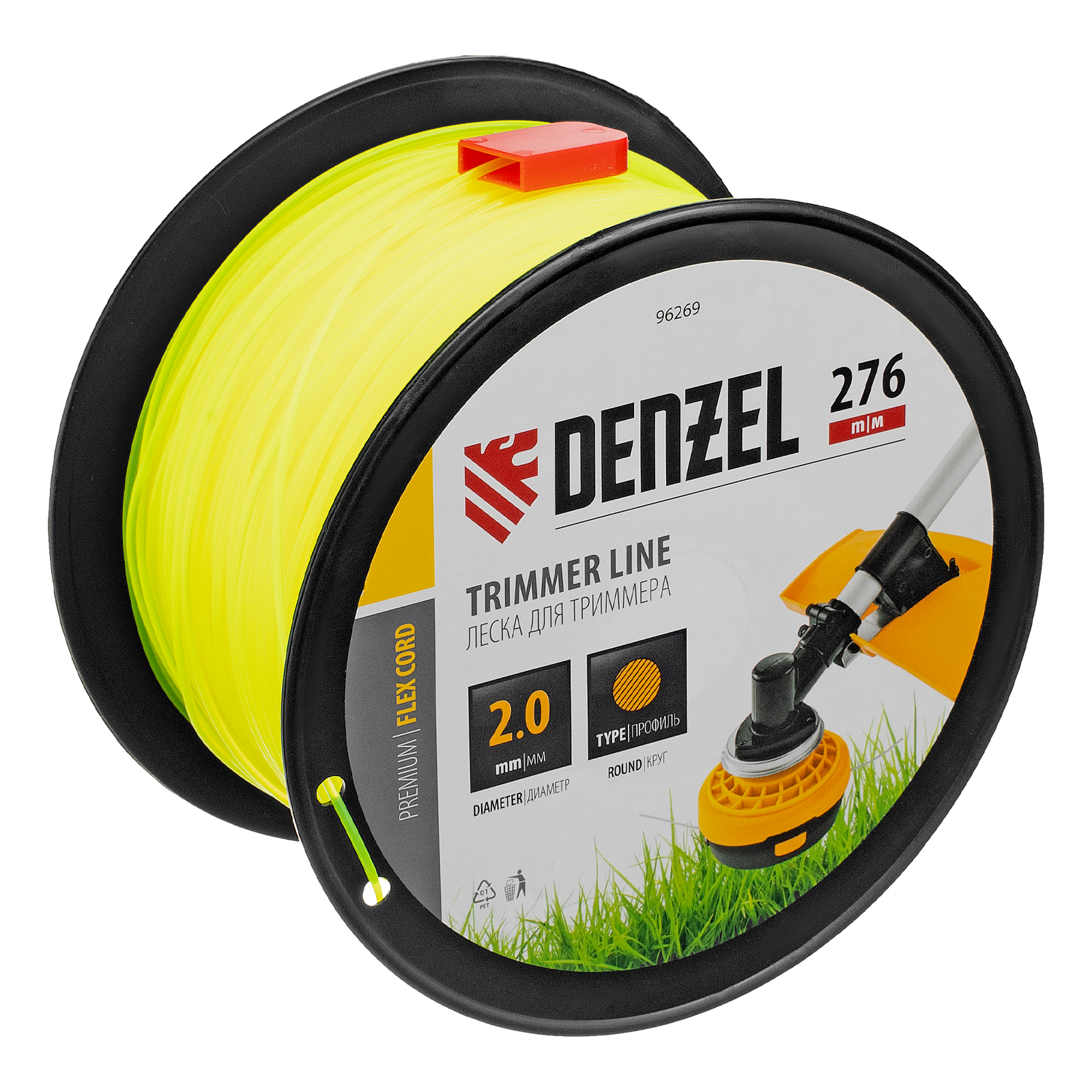 Леска для триммера круглая, 2,0мм х 276м, на DIN катушке FLEX CORD,  Denzel (96269)
