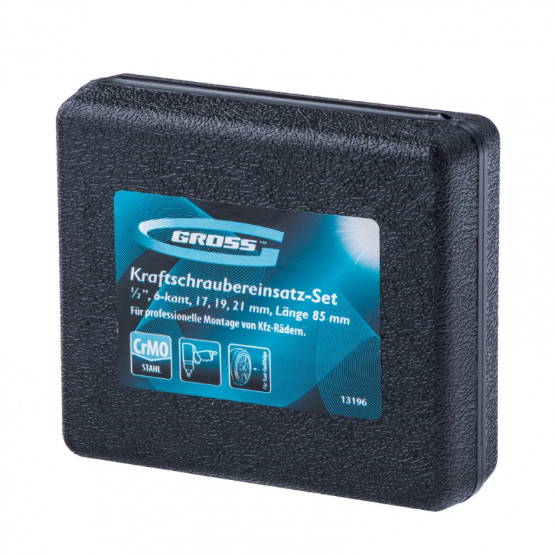 Набор головок ударных шестигранных для колесных дисков 17, 19, 21 мм, 1/2", 3 предмета Gross (13196)