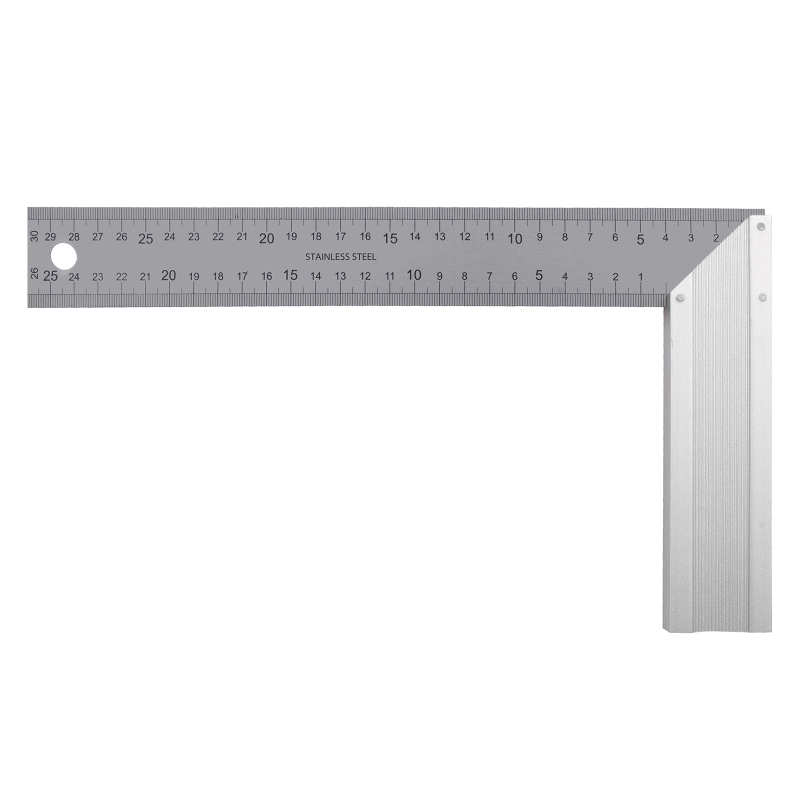 Угольник стальной 300 мм, нержавеющая сталь, градуировка, алюминиевое основание Denzel (32397)