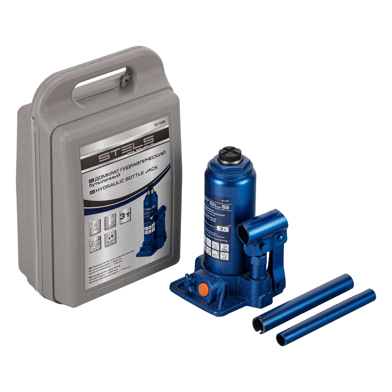 Домкрат гидравлический бутылочный, 3 т, H подъема 178-343 мм, в пластиковом кейсе Stels (51125)