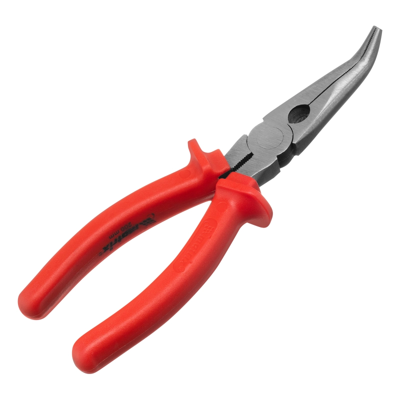 Длинногубцы изогнутые Econom, 200 мм, шлифованные, пластмассовые рукоятки Matrix (17496)