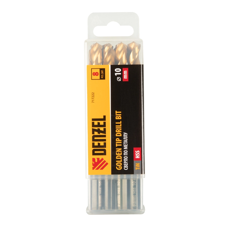 Сверло по металлу, 10 мм, HSS-Tin, Golden Tip, 8 шт. Denzel (717222)