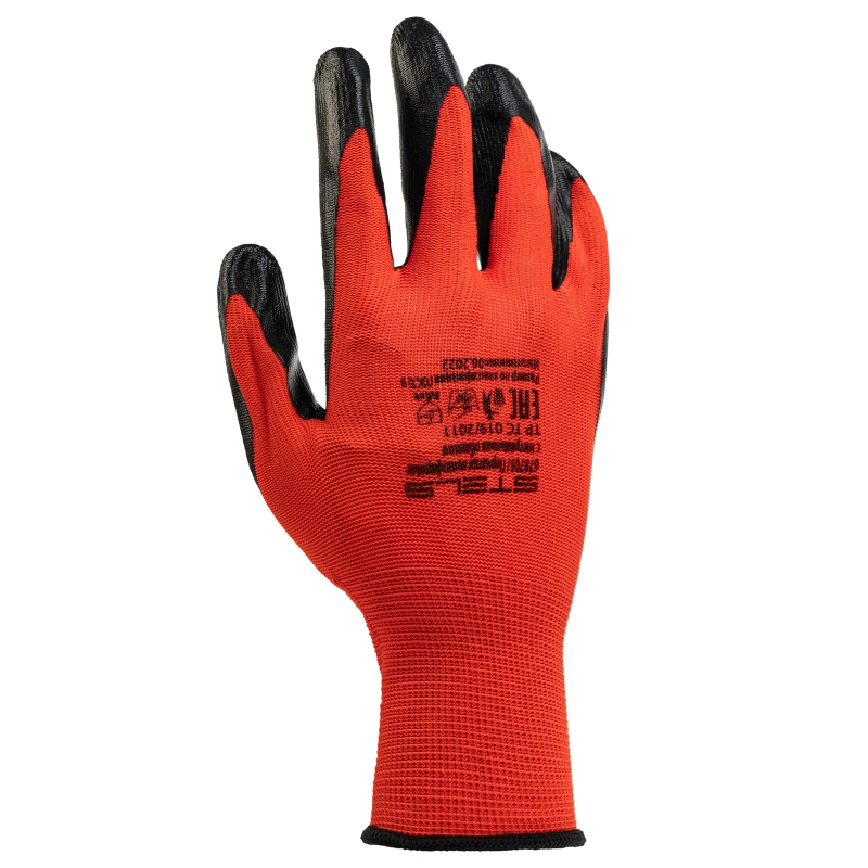 Перчатки полиэфирные с черным нитрильным покрытием, размер 9, 13 класс вязки Stels (678705)