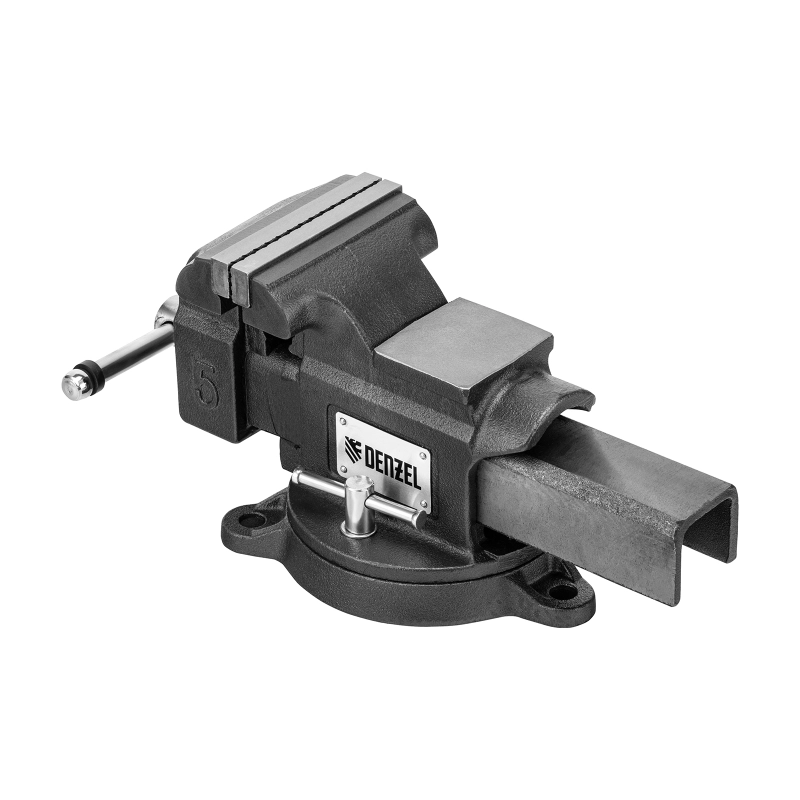 Тиски слесарные BVH-125, 125 мм, поворотные, стальная направляющая, с наковальней //Denzel (18684)