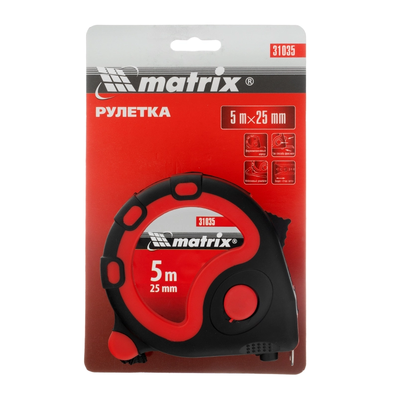 Рулетка Status 3 fixations,5 м х 25 мм,двухкомпонентный корпус,3 фиксации ленты Matrix (31035)