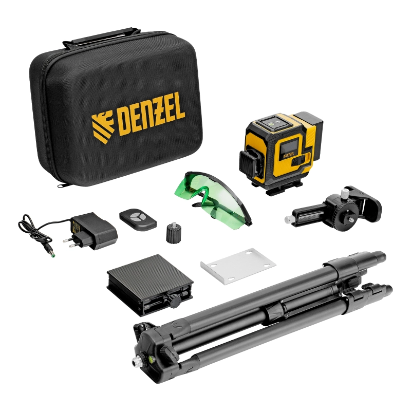 Лазерный уровень мультипризменный DLV-360-3T, 30 м, зеленый луч, Li-Ion 2,4 Aч, штатив  Denzel (350805)