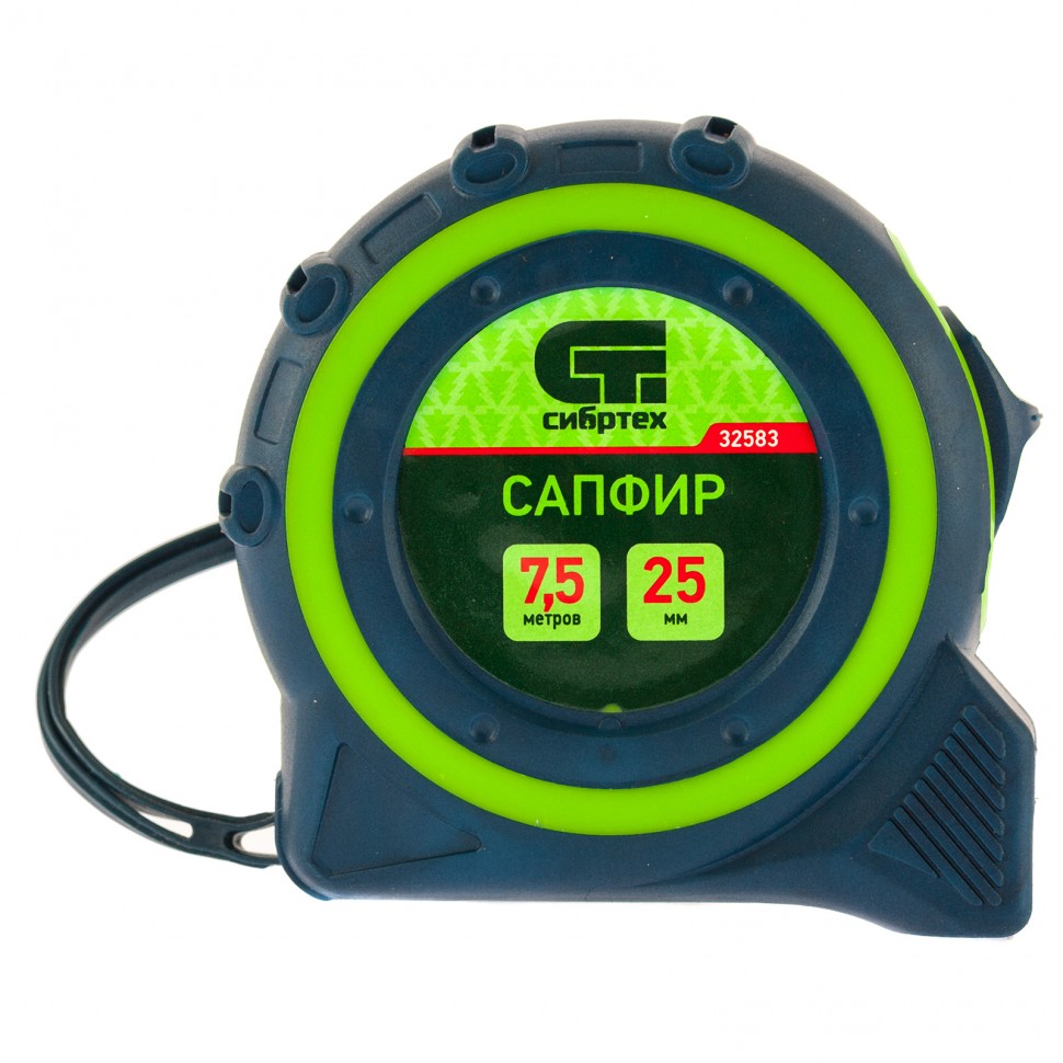 Рулетка Сапфир,двухкомпонентный корпус,7,5 м х 25 мм Сибртех (32583)