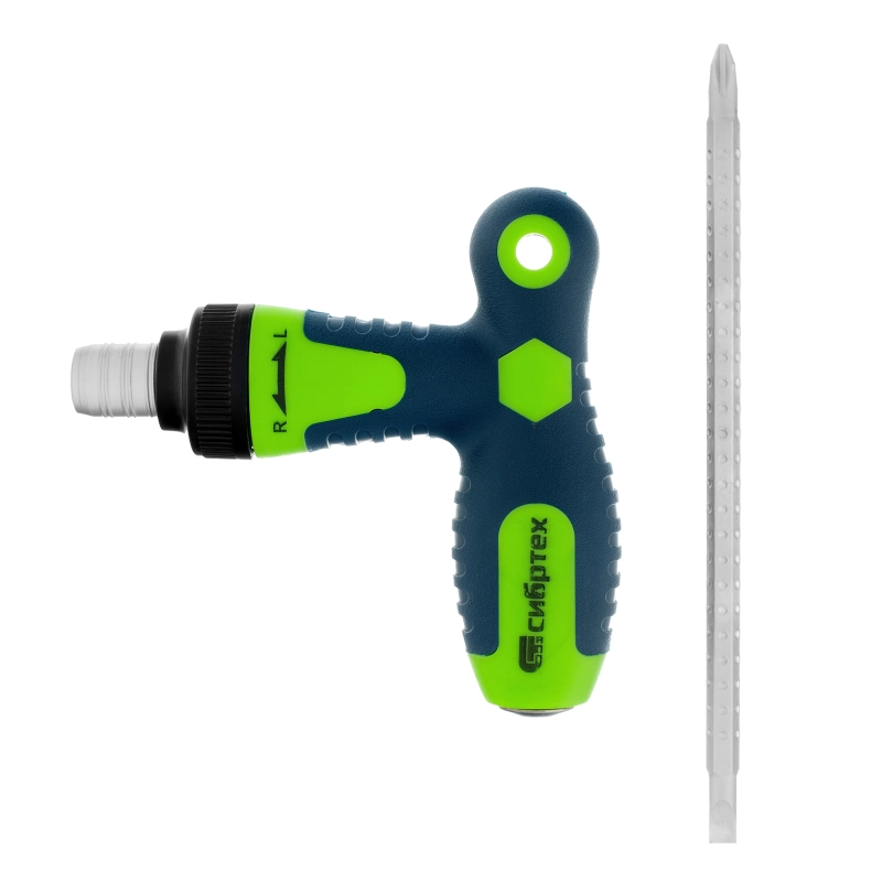 Отвертка реверсивная Т-образная комбинированная PH2/SL6, CrV Сибртех (13364)