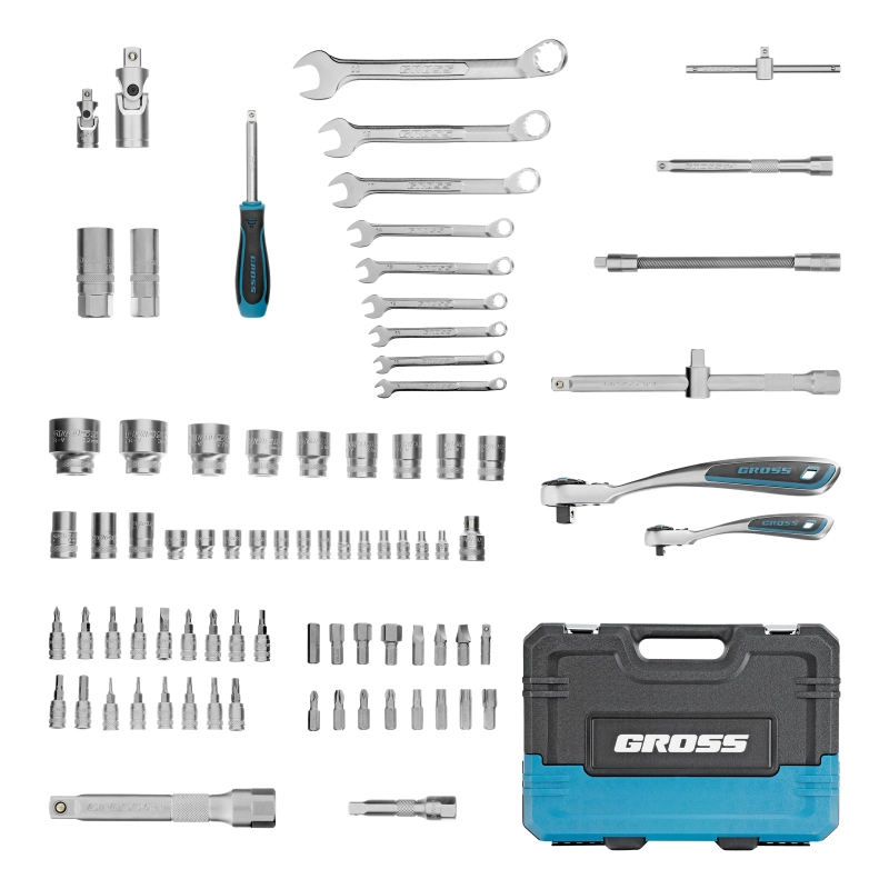Набор инструментов, 1/4", 1/2", CrV, 120 зубьев, 82 предмета Gross (14149)
