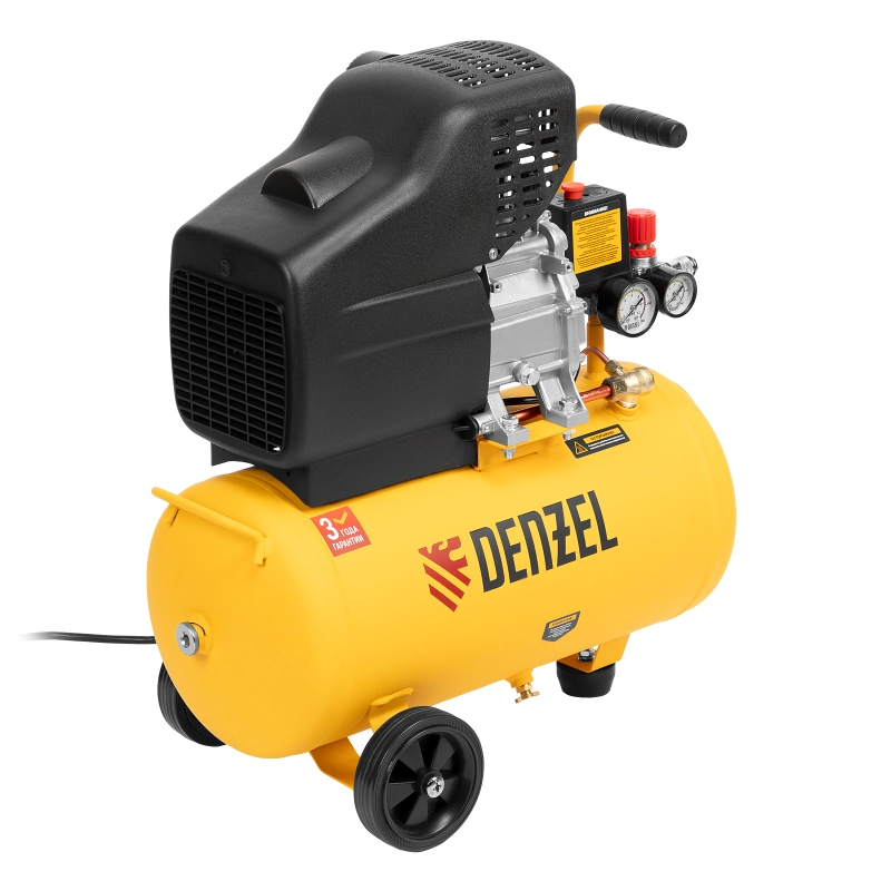 Компрессор воздушный DC1500/24, прямой привод, 1.5 кВт, 24 литра, 220 л/мин Denzel (58160)