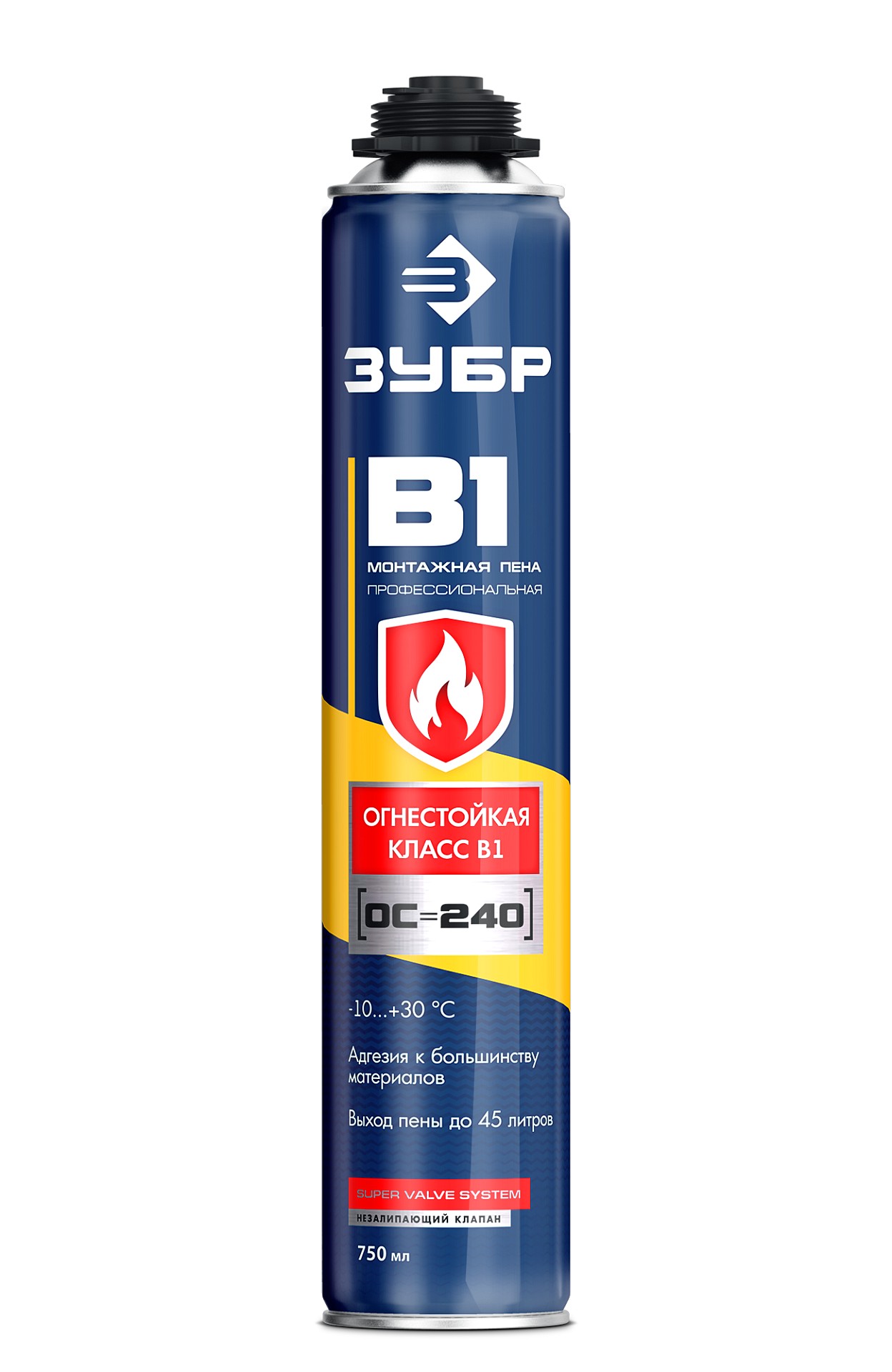 ЗУБР PRO B1, 750 мл, пистолетная, выход до 45 л, огнестойкая монтажная пена (41146)