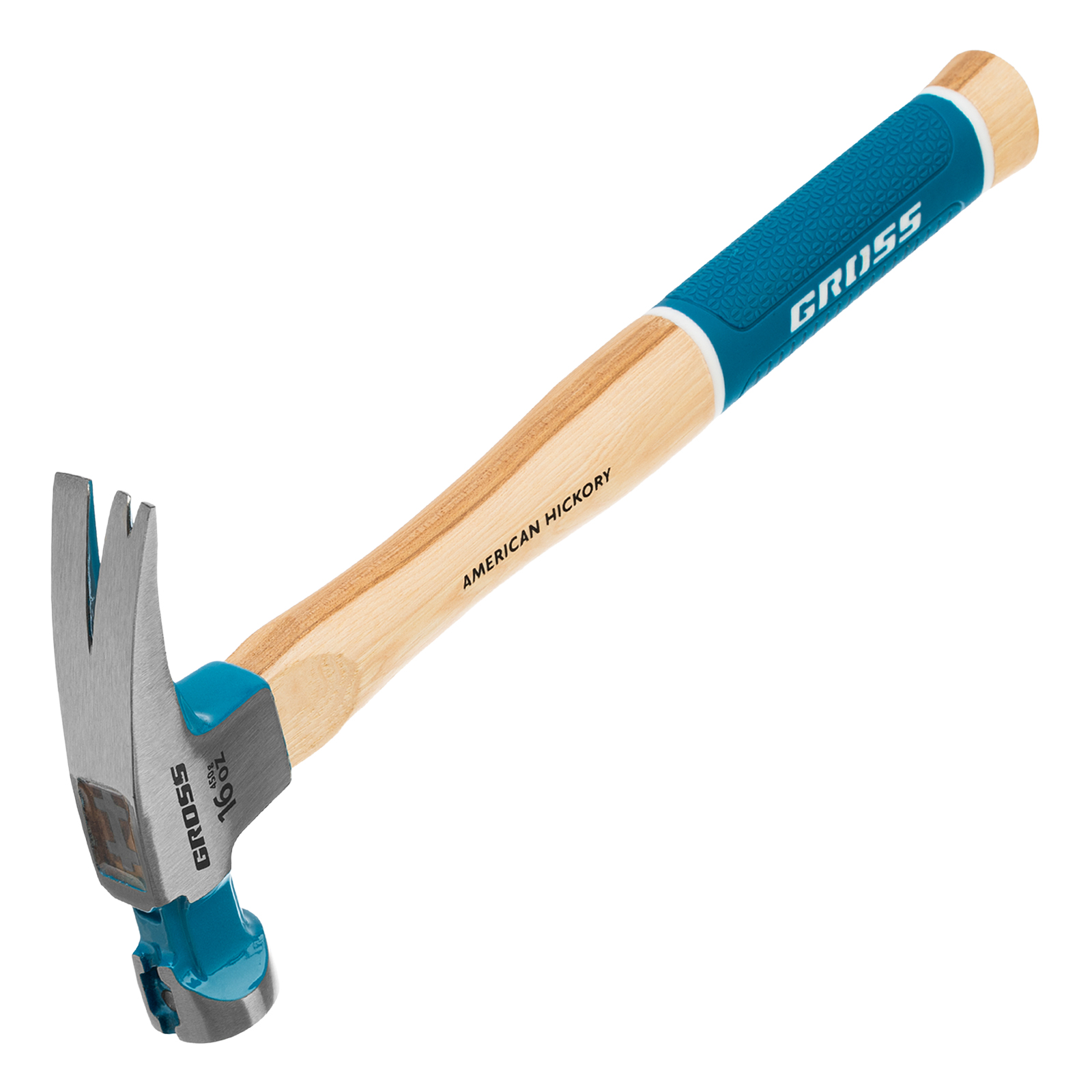 Молоток-гвоздодер, 450 г, угол 75, магнит, обрезиненная рукоятка American hickory GROSS (10418)