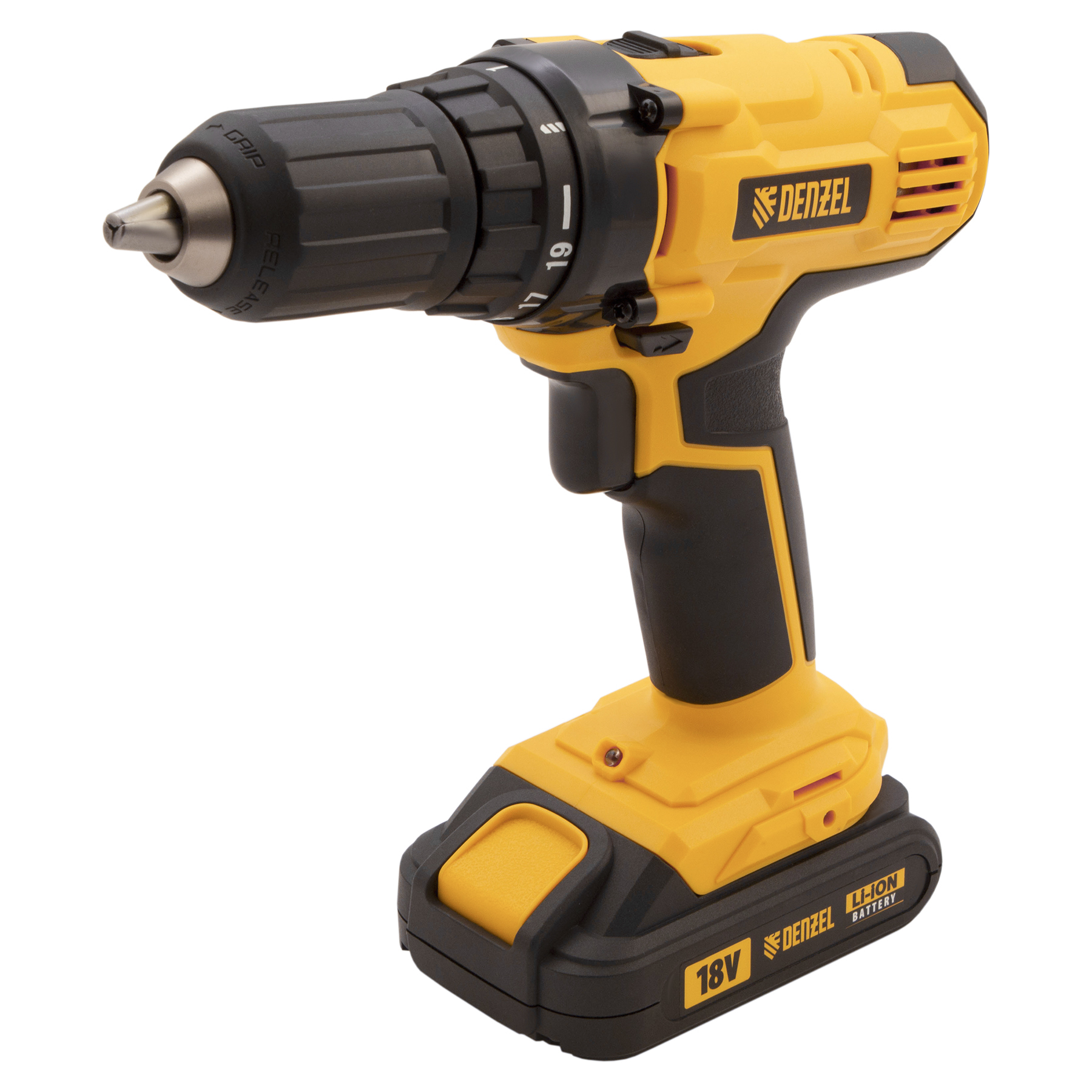Дрель-шуруповерт аккумуляторная CDL-IB-18-02, Li-Ion, 18 В, 2 акк. Denzel (26113)
