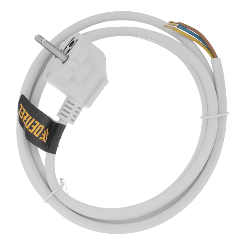 Шнур сетевой Energy Series, ПВС, 1,5 м, 3 x 1 мм, с неразборной вилкой, белый, Denzel (37662)