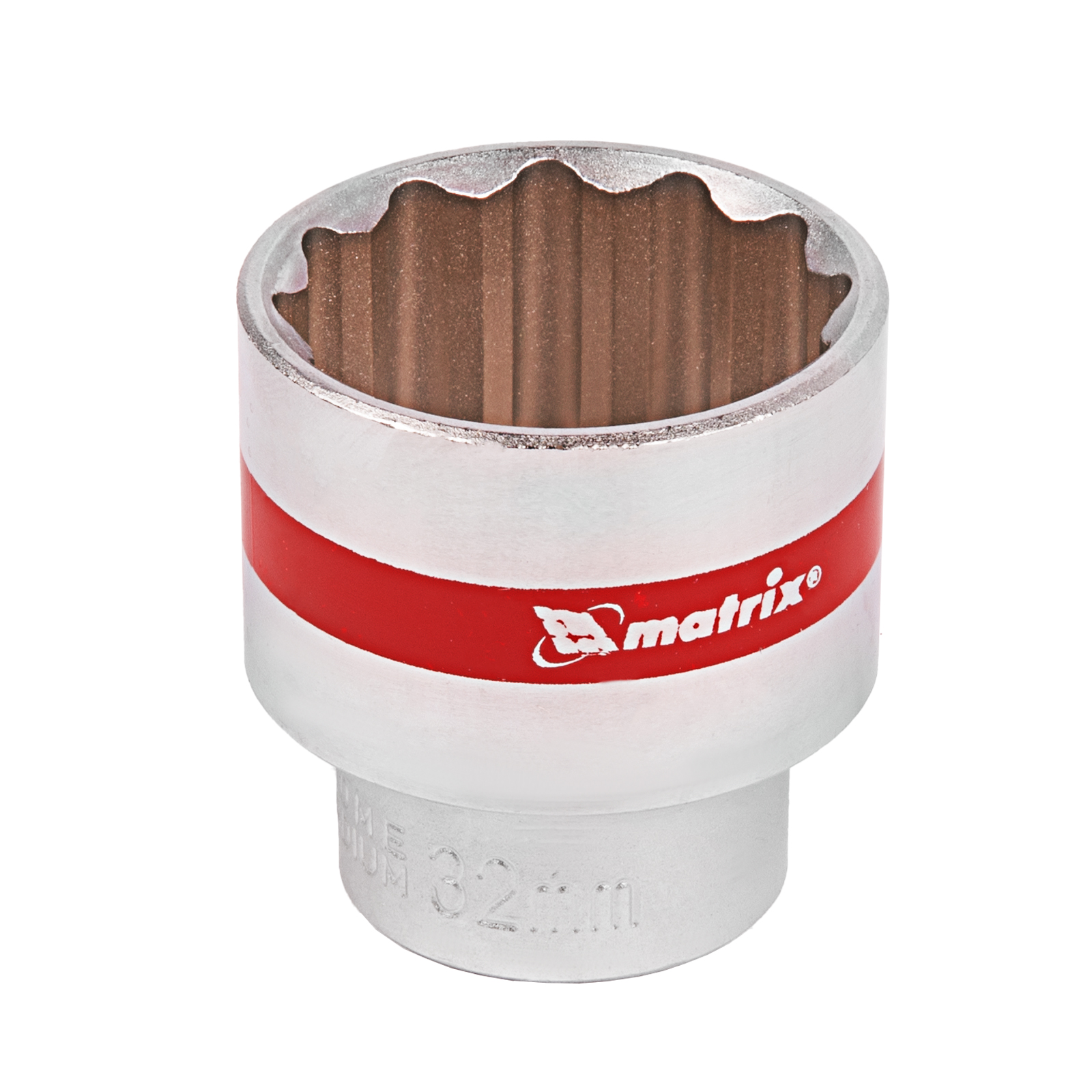 Головка торцевая, 32 мм, двенадцатигранная, CrV, под квадрат 1/2, хромированная Matrix (13698)