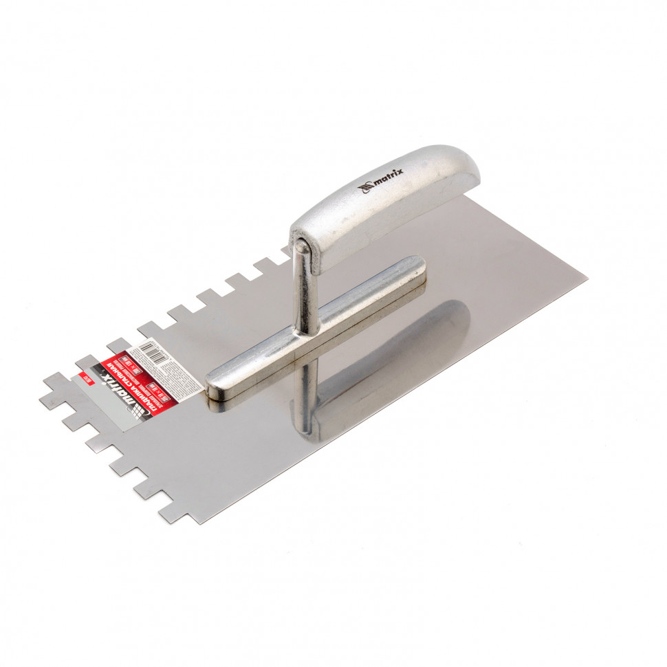 Гладилка из нержавеющей стали, 280 x 130 мм, деревянная ручка, зуб 10 x 10 мм Matrix (86741)