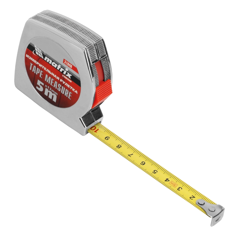 Рулетка Chrom,5 м x 13 мм,хромированный корпус Matrix (31040)