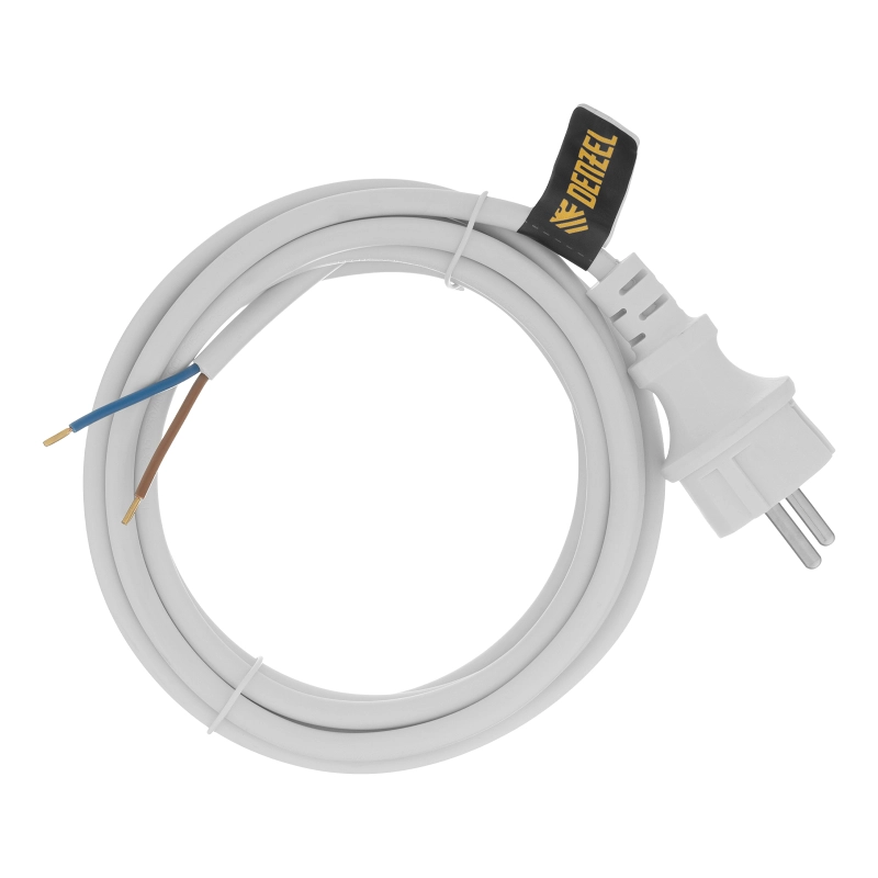 Шнур сетевой Energy Series, ПВС, 3 м, 2 x 1,5 мм, с неразборной вилкой, белый, Denzel (37672)