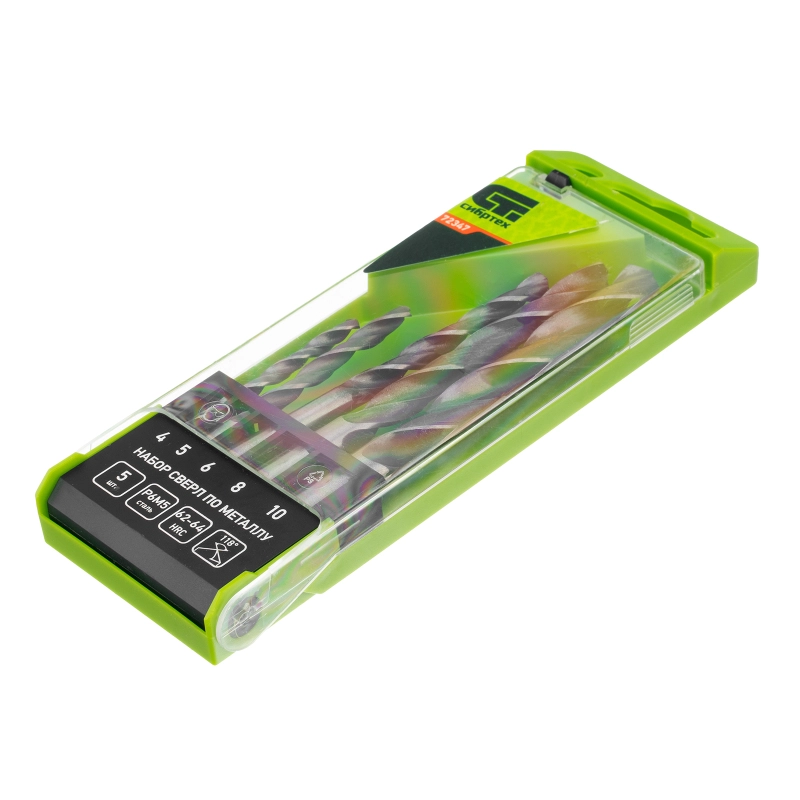 Набор сверл по металлу, 4-10 мм, 5 шт, Р6М5, пластиковый кейс, Сибртех (72347)