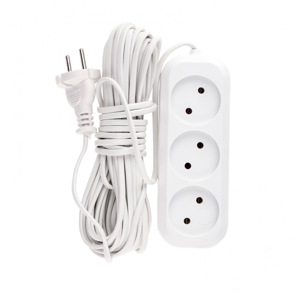 Удлинитель бытовой, без заземления, 10 м, 3 розетки, 6 А, серия УХ6 Denzel (95929)