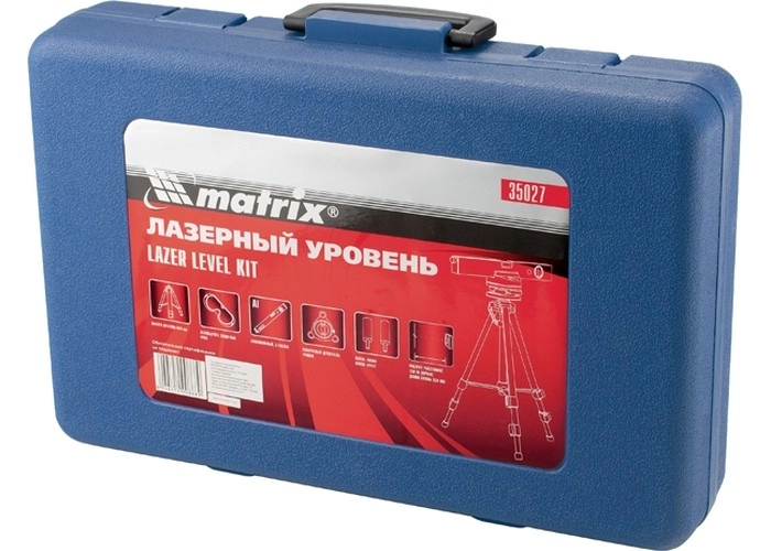 Лазерный уровень, 400 мм, 850 мм штатив, 3 глазка, (база, 2 линзы, очки) пластиковый бокс Matrix (35027)