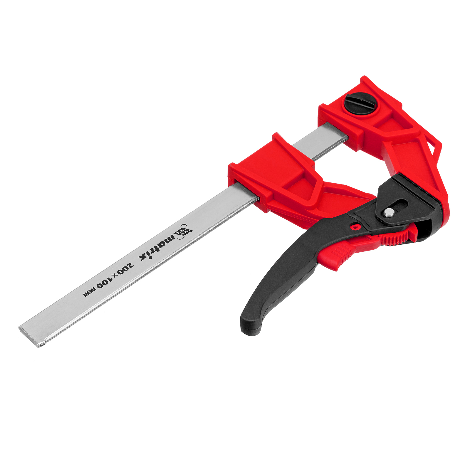 Струбцина реечная быстрозажимная, усиленная, пластиковый корпус рычажно-храповой механизм, 200 х 100 х 351 мм, штанга 5 х 22 мм Matrix (20726)