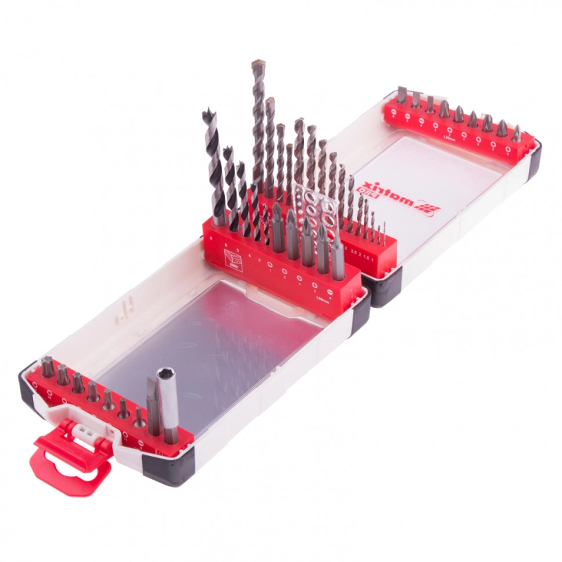 Набор сверл комбинированный, сверла по металлу 1-6 мм, бетону 4-8 мм, дереву 3-8 мм, биты 22 шт, адаптер, 44 предмета, Pro Matrix (725644)