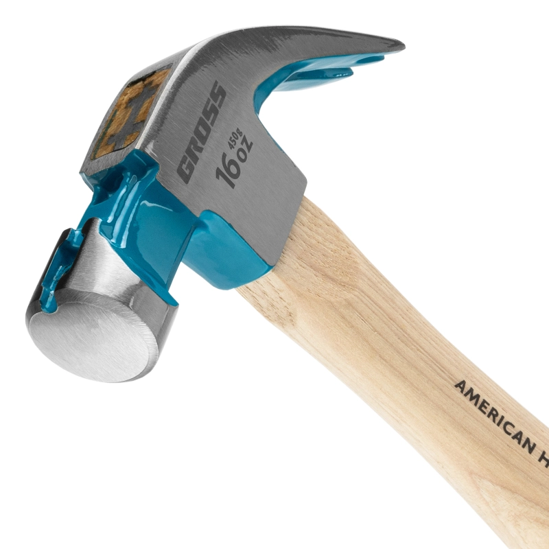 Молоток-гвоздодер, 450 г, угол 45, магнит, обрезиненная рукоятка American hickory GROSS (10415)