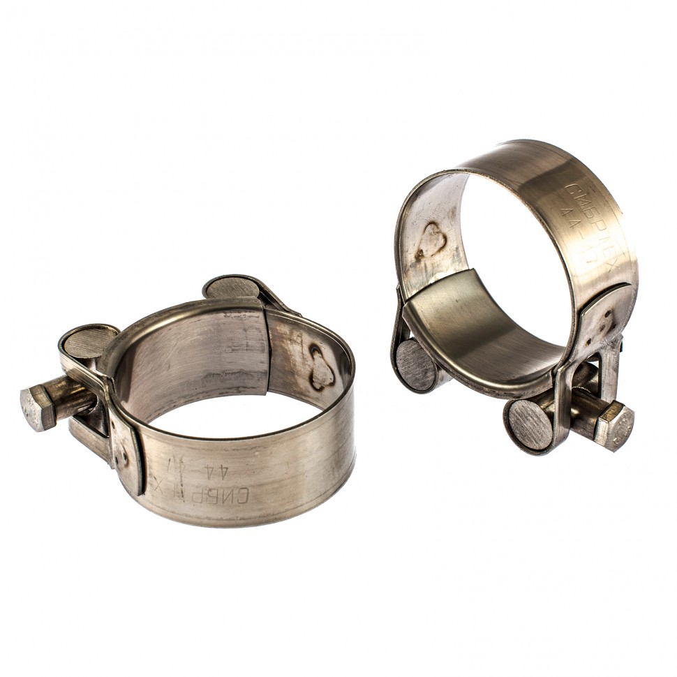 Хомуты металлические, силовые 44-47 мм, ширина 22 мм, шарнирный, W4, 2 шт Сибртех (475373)