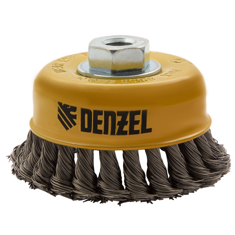 Щетка для УШМ, 100 мм, "Чашка", крученая нержавеющая проволока 0.5 мм, М14 Denzel (746283)