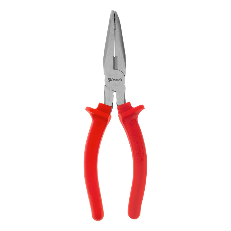 Длинногубцы изогнутые Econom, 200 мм, шлифованные, пластмассовые рукоятки Matrix (17496)