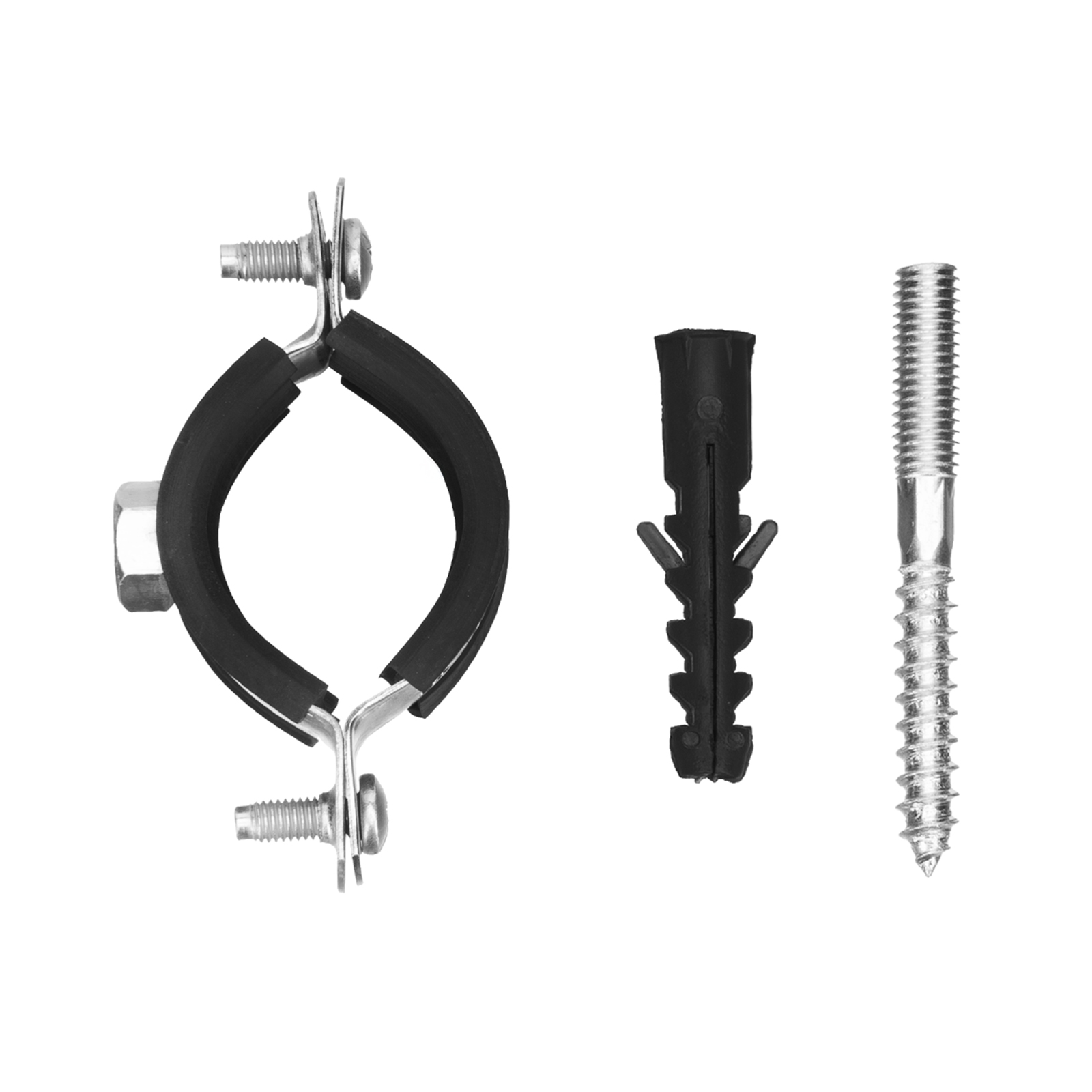 Хомут сантехнический для труб 32-36 (1") с резиновым уплотнением, шпилькой и дюбелем, 1 шт, Сибртех (481663)