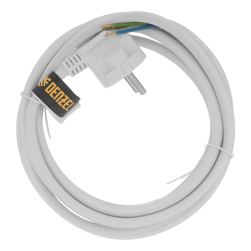 Шнур сетевой Energy Series, ПВС, 3 м, 3 x 1,5 мм, с неразборной вилкой, белый, Denzel (37674)