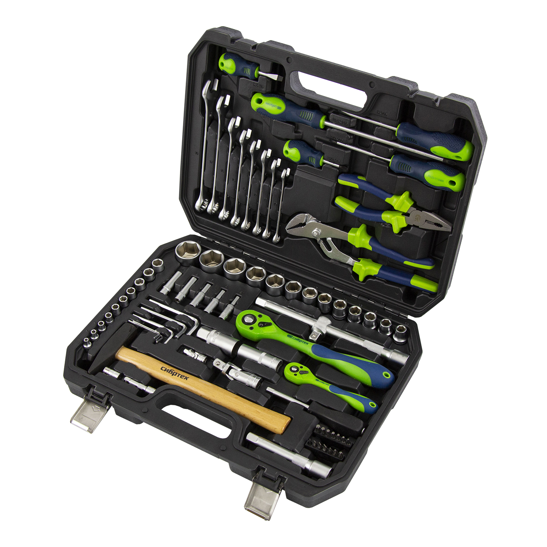 Набор инструментов 76 предметов CrV, 1/2", 1/4" Сибртех (13528)