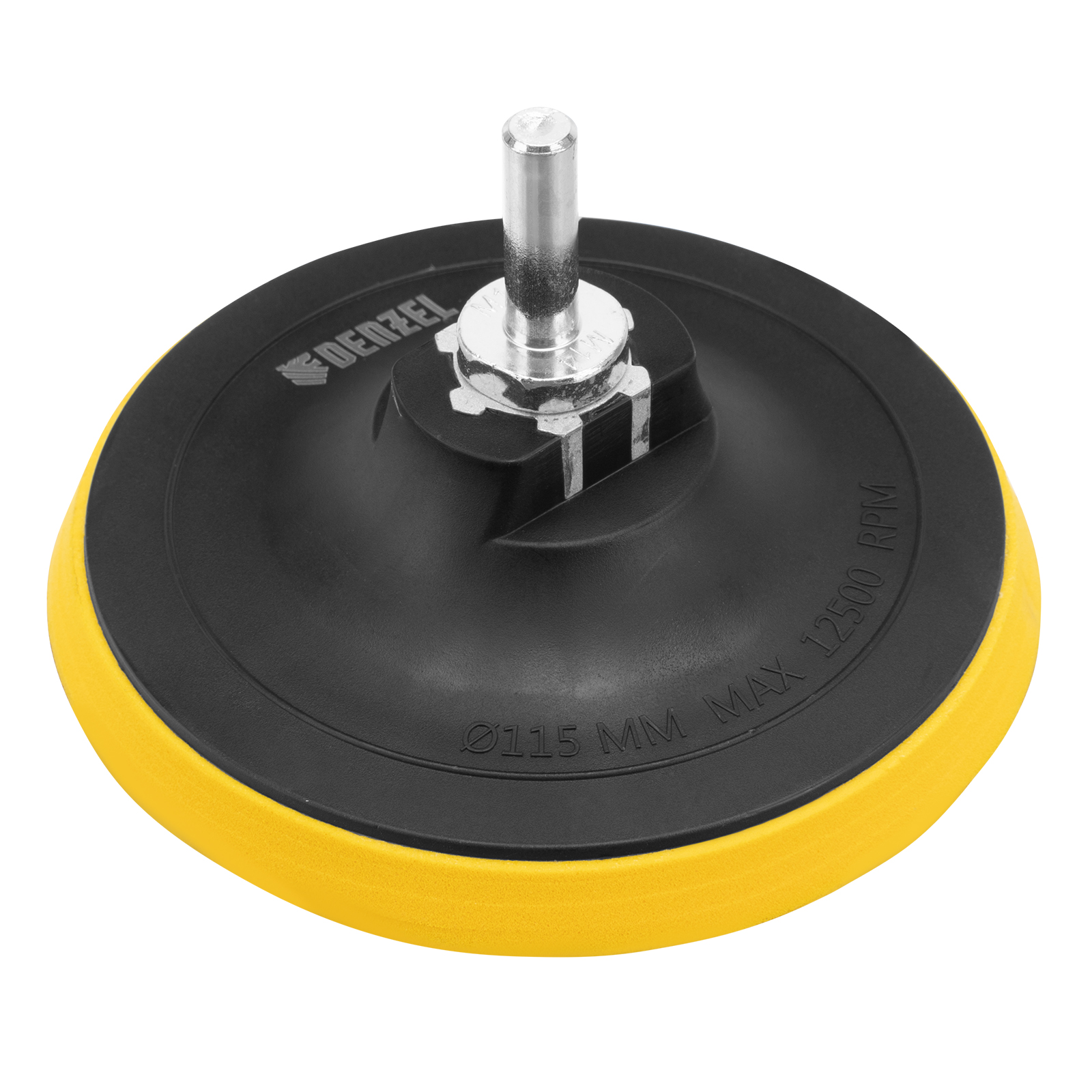 Тарелка опорная для дрели и УШМ с липучкой, 115 мм, стандартная, с адаптером c М14 на d8 Denzel (76250)